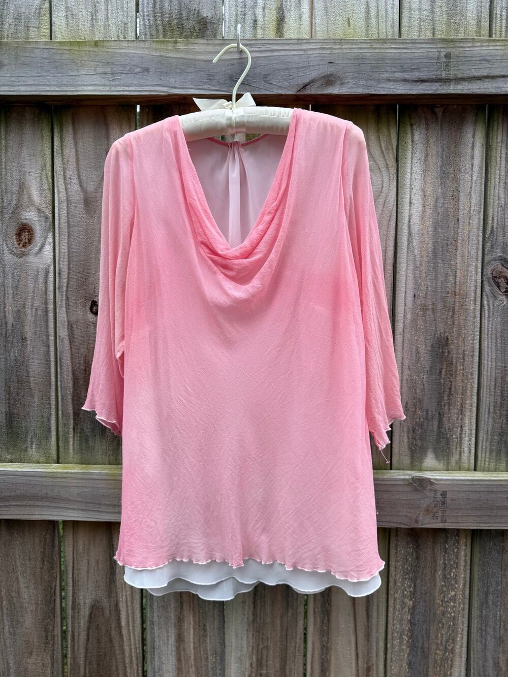 Hand Dyed Silk Cowl Neck Pink Blouse | One of One